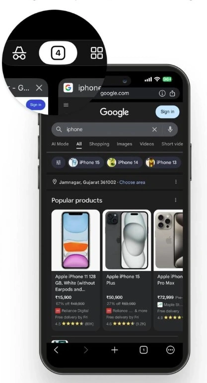 Normal and Incognito browsing modes in Power Browser iOS